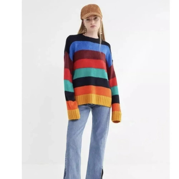 Urban Outfitters Bobby Boyfriend Rainbow Striped Mohair Blend Sweater - Picture 1 of 7